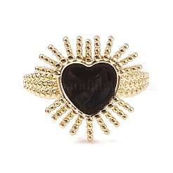 Bague réglable soleil coeur oxyde de zirconium noir&nbsp;RJEW-C028-03G