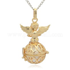 Pendentifs à cage ronde creuse en laiton doré&nbsp;KK-J238-08G