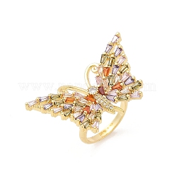 Bague papillon en laiton micro pavée en zircone cubique colorée pour femme&nbsp;RJEW-G343-30G-01