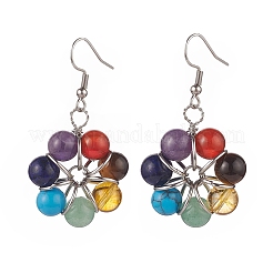 Pendientes colgantes de flores con cuentas de piedras preciosas mixtas naturales y sintéticas y collar con colgante&nbsp;SJEW-JS01270