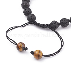 Ensemble de bracelets de perles tressées rondes en œil de tigre naturel et roche de lave de 8 mm&nbsp;BJEW-JB07083