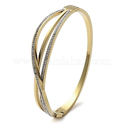 Brazaletes con bisagras de rhinestone de arcilla polimérica de acero inoxidable 304 con revestimiento iónico (IP) para mujer&nbsp;LS-BJEW-A011-16G