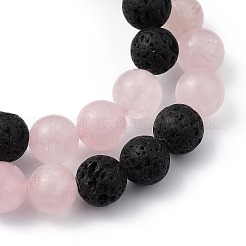 Ensembles de bracelets extensibles perlés en quartz rose naturel et pierre de lave&nbsp;BJEW-JB05416-02