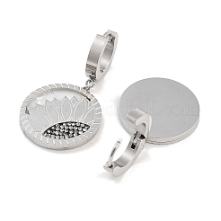 Boucles d'oreilles pendantes plates et rondes en acier inoxydable 304 avec tournesol&nbsp;EJEW-L283-058P