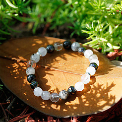 Bracelets extensibles en perles rondes de quartz tourmaliné naturel&nbsp;NE6607