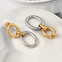 Boucles d'oreilles pendantes ovales bicolores en acier inoxydable 304&nbsp;EJEW-K268-66GP