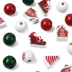 50 Stück 7 Stile Weihnachts-Set aus bemalten Holzperlen&nbsp;WOOD-FS0002-44