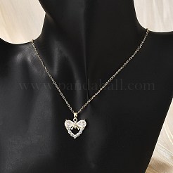 Collane con ciondolo a forma di cuore in ottone micro pavé di zirconi cubici per donna&nbsp;NJEW-S448-12G