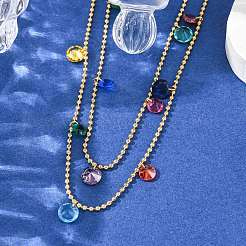 Colliers à double couche en acier inoxydable 304 avec chaîne à billes et zircone cubique colorée pour femmes&nbsp;NJEW-A051-05G