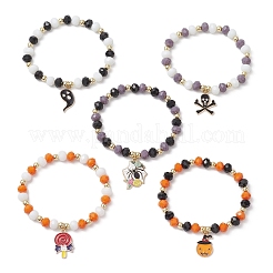 5 Stück Stretch-Armband-Set mit runden Glasperlen zum Halloween-Thema&nbsp;BJEW-JB12115