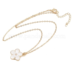 Halskette mit weißem Emaille-Blumenanhänger aus Legierung und Eisenkette für Damen&nbsp;NJEW-A066-04G