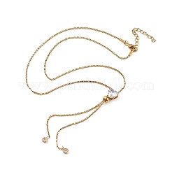 304 Edelstahl Kristall Strass Herz Box Kette Lasso Halsketten für Frauen&nbsp;NJEW-B131-03G
