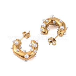 Ionenplattierung (IP) 304 Edelstahl mit ABS-Imitationsperlen-Ohrstecker für Frauen&nbsp;EJEW-N055-17G