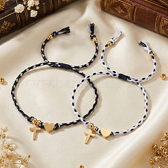 Set di 2 bracciale per coppia con cuore e croce religiosa in acciaio inossidabile 304&nbsp;PA4727-4