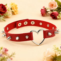 Verstellbare verstellbare Gothic-Halsketten aus PU-Lederlegierung mit Spike-Nieten und Herz für Damen&nbsp;NJEW-WH20816-006P-C
