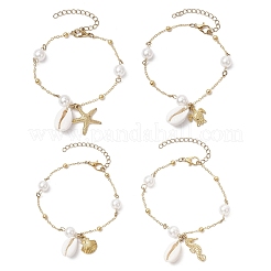 Bracelets à breloques en alliage d'organismes marins et coquillages cauris naturels&nbsp;BJEW-JB11843