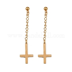 Pendientes colgantes de acero inoxidable con cruz cristiana invertida 201&nbsp;EJEW-P314-01B-G