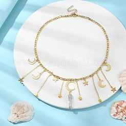 Mond & Stern 304 Edelstahl & natürliche Quarzkristall Charms Latzkette&nbsp;NJEW-TA00094