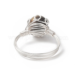 Natürlicher Tigerauge-Fingerring aus geflochtenen Perlen&nbsp;RJEW-TA00066-04
