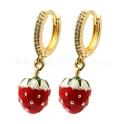 Pendientes colgantes de fresa con circonitas cúbicas transparentes y micropavé de latón&nbsp;EJEW-L305-01G