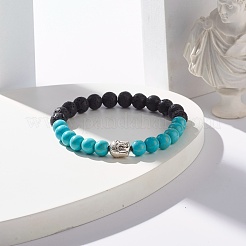 Bracciale elastico rotondo in turchese sintetico e roccia lavica naturale&nbsp;BJEW-JB07470-01