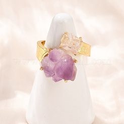 Nuggets natürliche Amethyst offene Manschettenringe&nbsp;RJEW-K286-12G-04