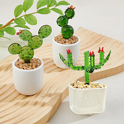 3 pièce de décoration d'affichage de cactus en lampwork de 3 styles&nbsp;DJEW-DC0001-16B