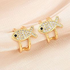 Boucles d'oreilles manchette en laiton avec micro pavé de zircons cubiques transparents&nbsp;EJEW-D338-01G