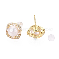 Boucles d'oreilles carrées en laiton avec micro pavé de zircone cubique transparent&nbsp;PEAR-N020-JY02