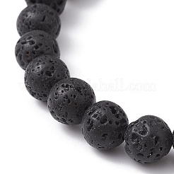 Braccialetti elasticizzati con perline rotonde di pietra lavica naturale e pietre preziose miste&nbsp;BJEW-JB09774
