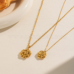 Collares con colgante de flor de rosa vintage 3D de acero inoxidable 304 para mujer&nbsp;AM0132