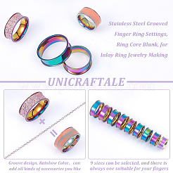 18 Stück 9 Größen 201 Edelstahl geriffelte Fingerringfassungen&nbsp;STAS-UN0049-69MC