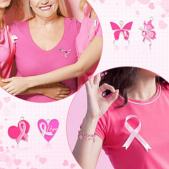 26 Stück 13 Stile Brustkrebs-Rosa-Bewusstseinsband-Thema-Legierungs-Emaille-Anhänger&nbsp;ENAM-TA0001-93