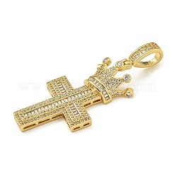 Colgantes de circonita cúbica transparente micro pavé de latón chapado en rack&nbsp;KK-Z067-03G-03