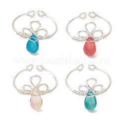 4 Stück offene Manschettenringe aus Glas für Damen&nbsp;RJEW-TA00219-02