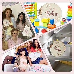 Rund mit Wort Willkommen Baby Holz Babyparty Gästebuch Alternativen für Jungen oder Mädchen&nbsp;DIY-WH20002-58A