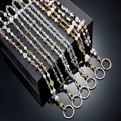 Cadena para correa de cuello con porta tarjetas de identificación con cuentas de vidrio y acrílico en forma de mariposa&nbsp;HJEW-SZ00089