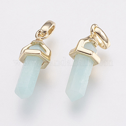 Pendentifs pointus à double terminaison en amazonite naturelle en laiton&nbsp;KK-G343-11L-02G
