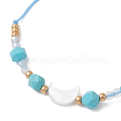 Bracelets à breloque lune en turquoise synthétique et coquillage d'eau douce naturel&nbsp;BJEW-MZ00303-01