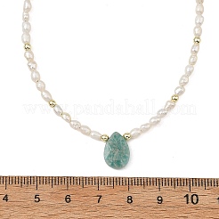 Collares con colgantes facetados en forma de lágrima de amazonita natural&nbsp;NJEW-JN06432