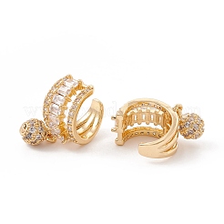 Boucles d'oreilles manchette en zircone cubique transparente avec breloque boule ronde&nbsp;KK-E005-19G
