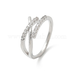 Bagues manchettes en zircone cubique transparente en forme de lettre X&nbsp;RJEW-G337-09P