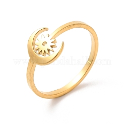 Bague ouverte lune et soleil en acier inoxydable 304 avec placage ionique (IP) pour femme&nbsp;RJEW-K245-33G
