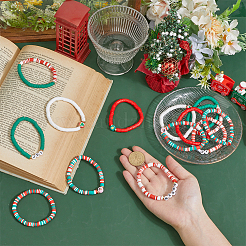 14 lot de 2 bracelets extensibles en pâte polymère à perles heishi sur le thème de Noël&nbsp;BJEW-ME0001-17B