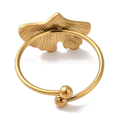 Anillos abiertos de hoja de ginkgo de acero inoxidable 304 con revestimiento iónico (IP) para mujer&nbsp;RJEW-M167-10E-G