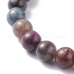 Bracciale elasticizzato in corindone rosso naturale/rubino e zaffiro da 8 mm&nbsp;BJEW-JB07153