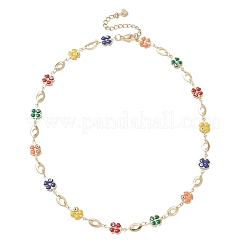 Collares de cadena con eslabones de latón esmaltado con ojo turco y trébol&nbsp;NJEW-JN05762