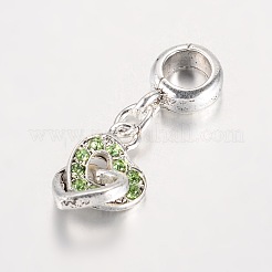 Herz antik versilbert Legierung Strass europäischen baumeln Charms großes Loch Anhänger&nbsp;X-MPDL-K014-M
