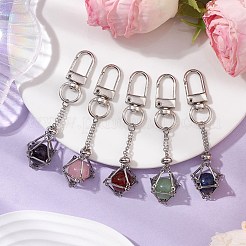 Astuccio con catena macramè in acciaio inossidabile rotondo con lapislazzuli naturali e ametista e avventurina verde e corniola e decorazioni pendenti con supporto in quarzo rosa&nbsp;HJEW-JM02049