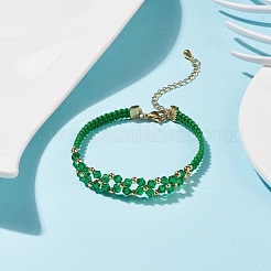Bracelet à maillons fleur tressé en verre pour femme&nbsp;BJEW-TA00130-01